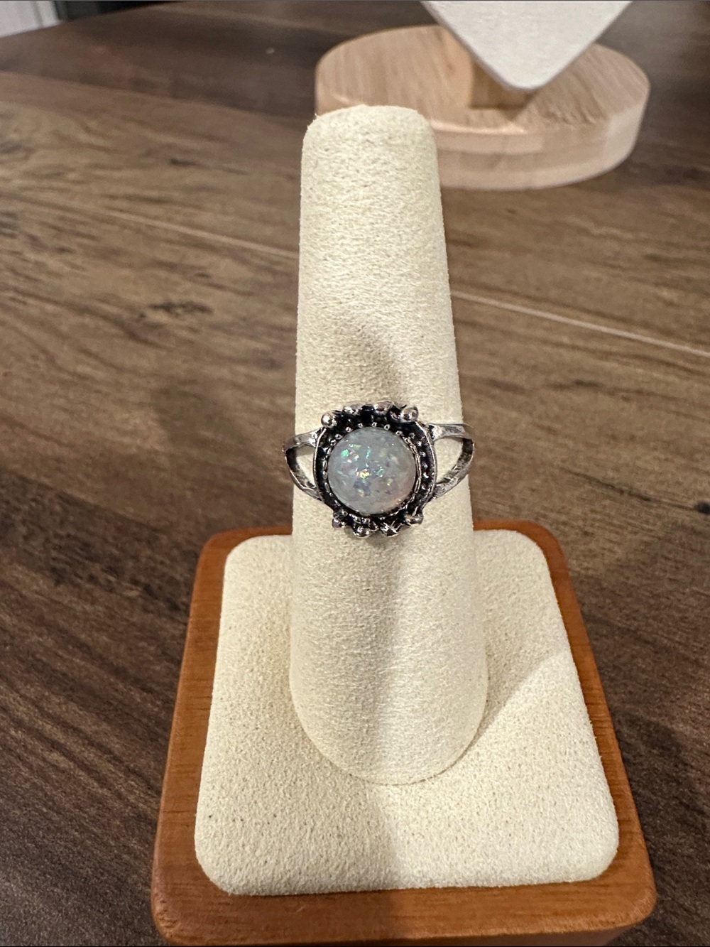 Sterling Silver White Opal Halo Ring - Women Jewelry